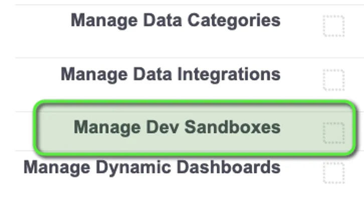 Manage Dev Sandboxes — screenshot 1