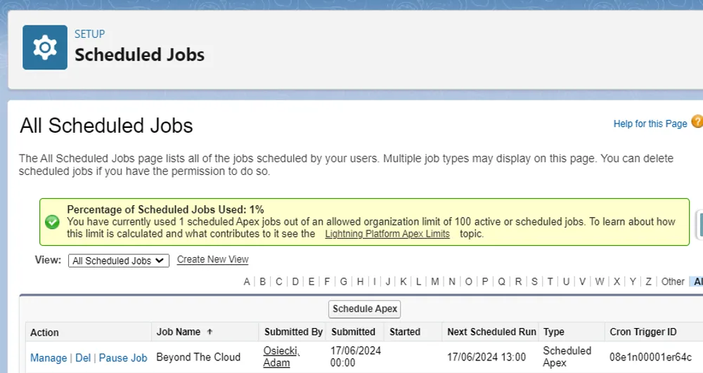 Manage Scheduled Jobs — screenshot 1